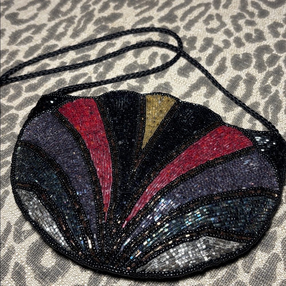 Stunning Vintage beaded crossbody bag black tie evening statement multicolor bag